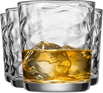 Hammered Glass Cups. Cocktail Drinking Glasses Set of 6 Tall Kitchen Glasses, 17 oz Water Glassware , Juice, Beer