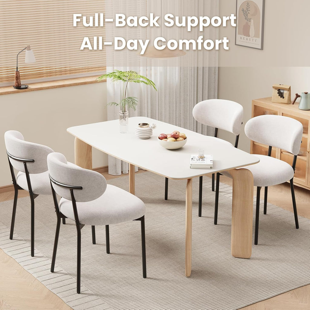 Upholstered Dining Chairs Set of 4, Modern Fabric Kitchen Chairs with Curved Backrest and Cushioned Seat, Sturdy