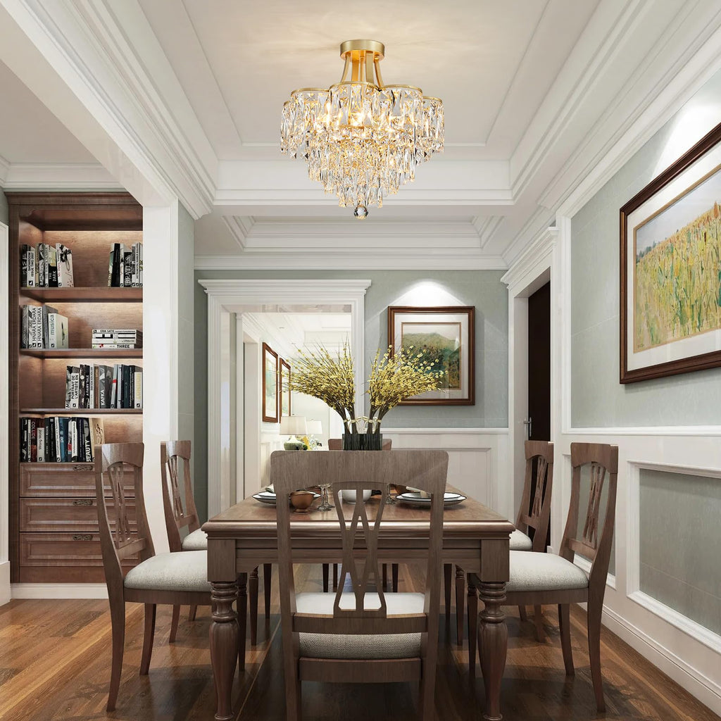 Crystal Chandelier Semi-Flushmount Ceiling Light Modern Lighting Fixture Hallway Entry Kitchen Bathroom, H 19.3" x W