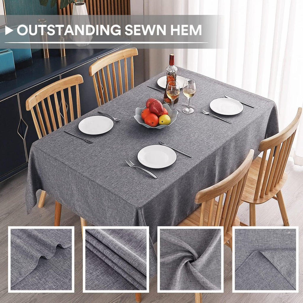 Faux Linen Tablecloth - Slubby Textured Weaves Table Cloth for Rectangle Tables, Wrinkle Free Washable Fabric Table