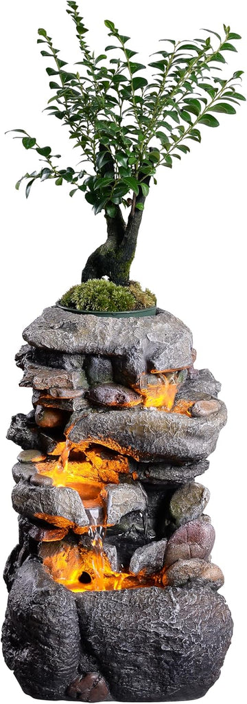 Tabletop Water Fountain with LED Lighting Decor and Ambiance Relaxation Soothing Sound Waterfall Indoor Zen