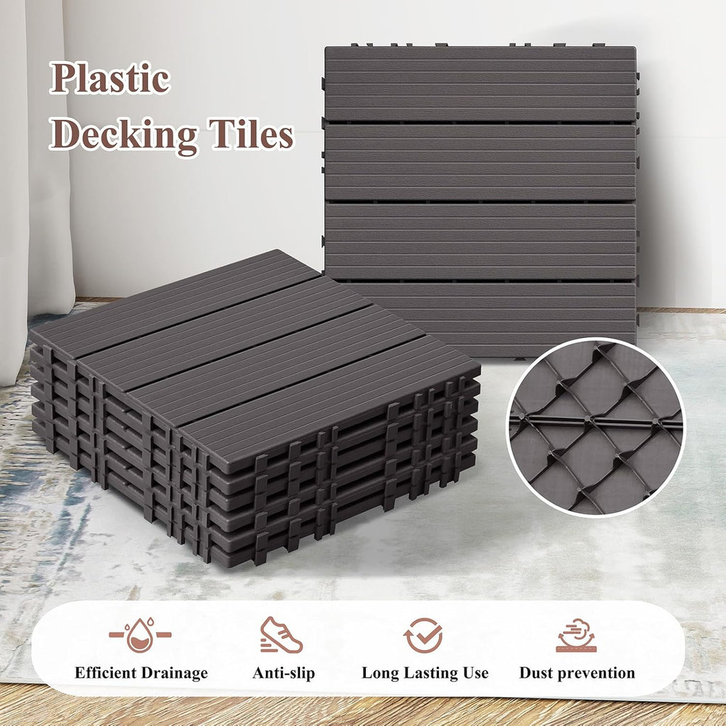 9 PCS Interlocking Deck Tiles, 12''X 12'' Plastic Patio Flooring Outdoor Waterproof Floor Deck Tiles for Balcony Porch