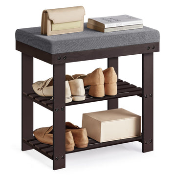 Bamboo Shoe Bench, 3-Tier Shoe Rack, 11.9 x 20.5 x 19.2 Inches