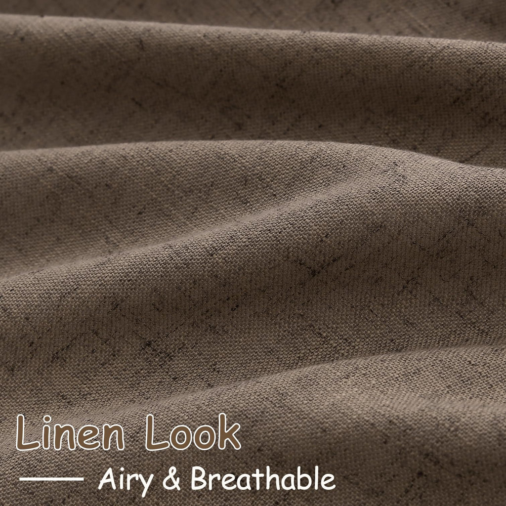 Light Brown Linen Curtains 96 Inches Long Back Tab Vintage Rustic Farmhouse Light Filtering Curtain Burlap Textured