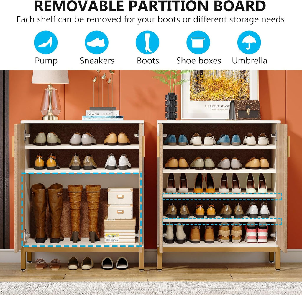 Shoe Cabinet with Doors, 20 Pairs Entryway Shoe Storage Cabinet with Shelves, 5-Tier Modern Free Standing Shoe Racks