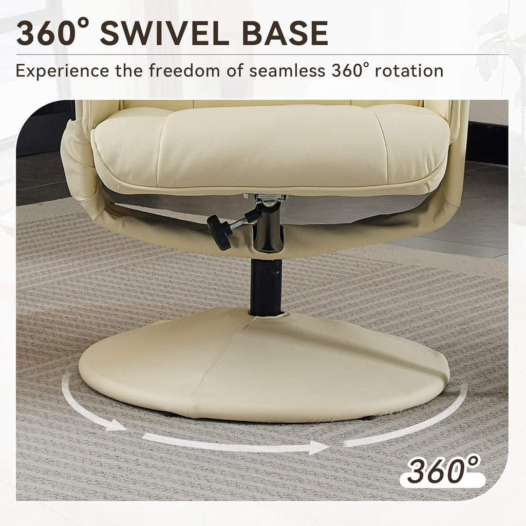 Modern Reclining Swivel Lounge Chair and Ottoman — White