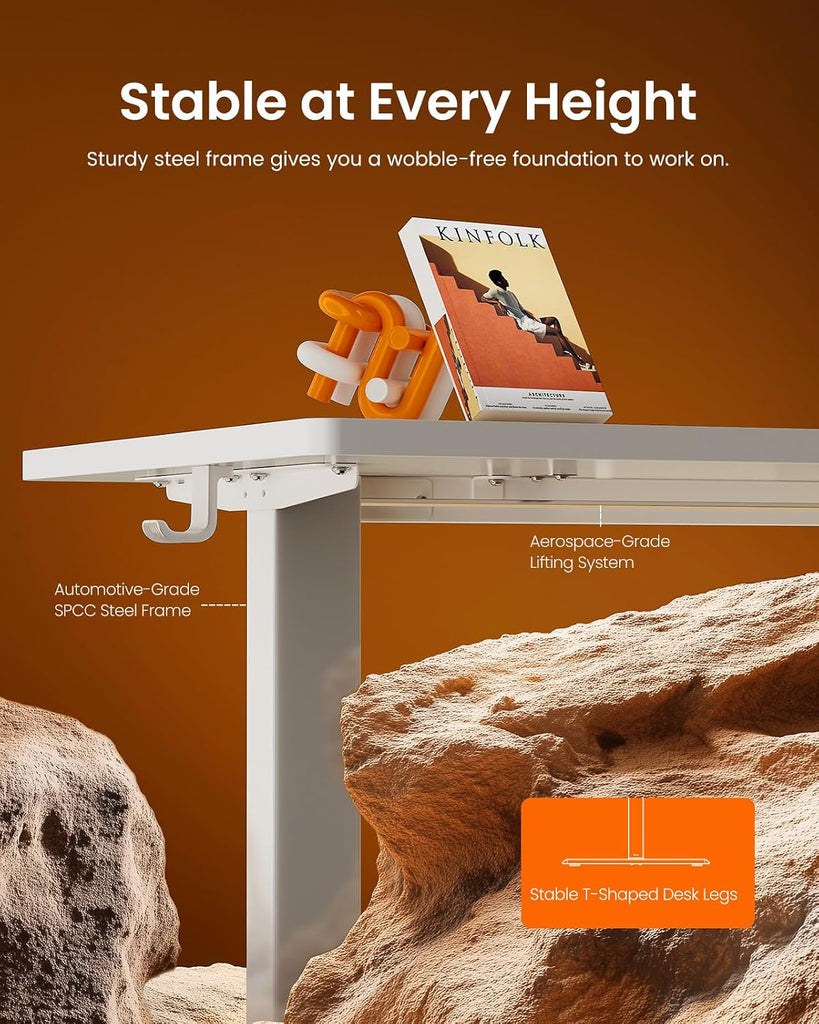 Height Adjustable Electric Standing Desk, 48 x 24 Inches Sit Stand up Desk, Memory Computer Home Office Desk, White