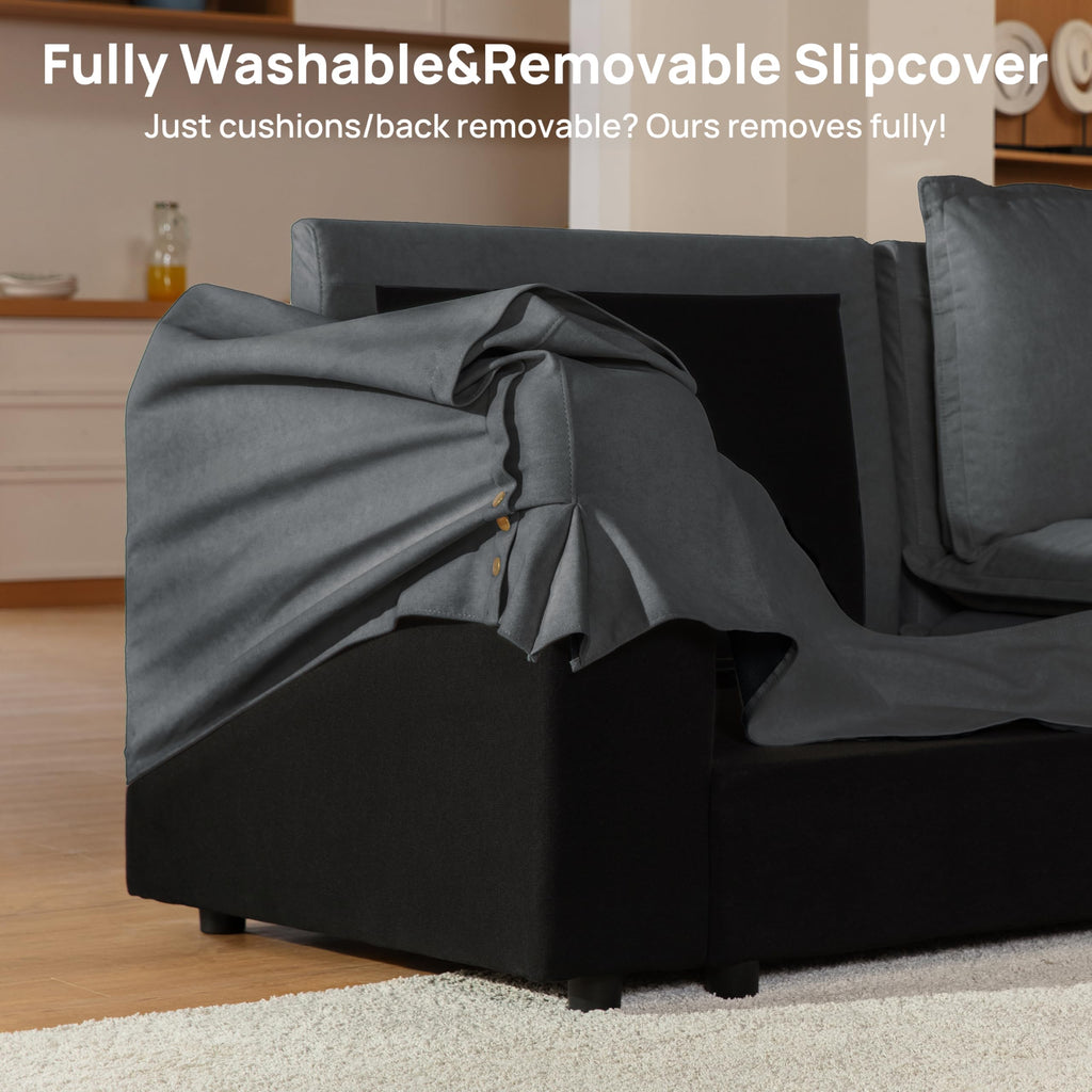 162" Washable Oversized Modular Sectional Sofa Couches, Grey