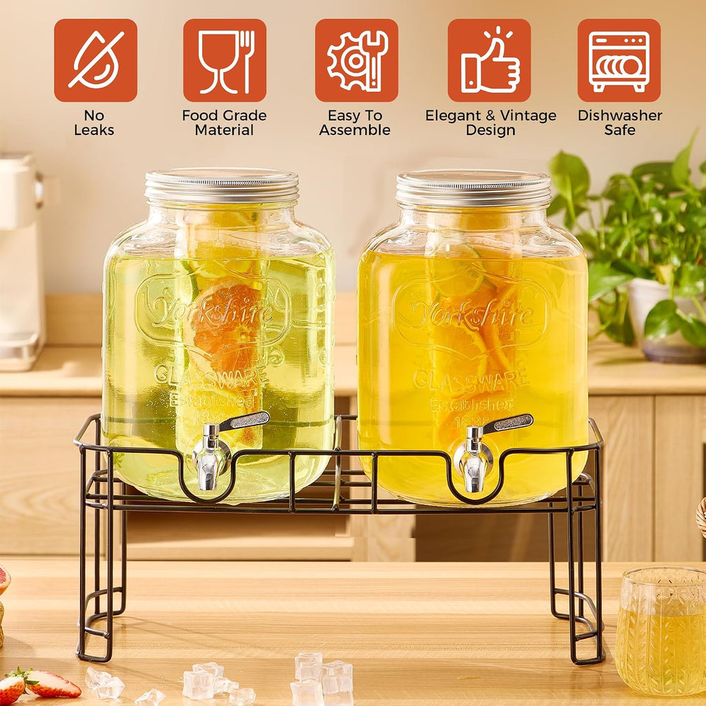 1.5 Gallon for Parties, 2PACK Beverage Dispenser with Stand, Ice Cylinder and Stainless Steel Spigot 100% Leakproof