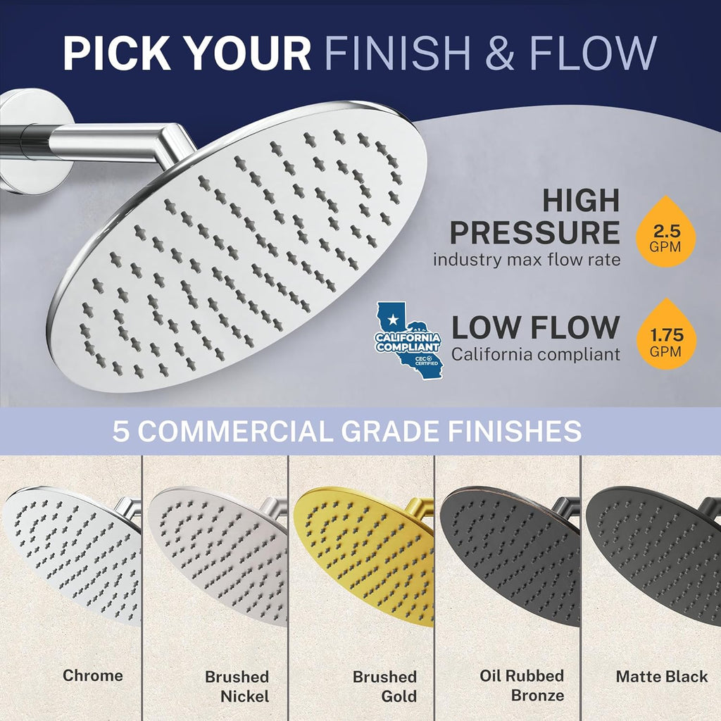 Solid Metal 8 Inch Rainfall Shower Head - CHROME - Shower Head Rainfall