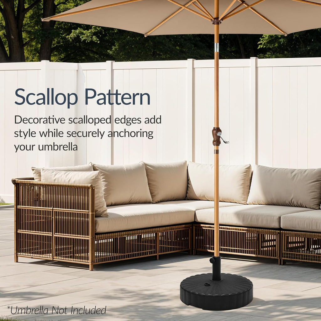 Fillable Umbrella Base Stand Scallop Pattern Plastic Patio Umbrella Base Stand, Pole Holder w/ 55lbs Weight Capacity