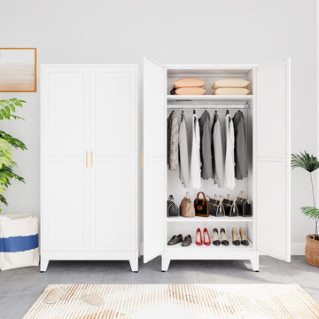 Metal Armoire Wardrobe Closet Storage Cabinet with Hanging Rod,71'' Metal Wardrobe Cabinet with 2 Doors and 2