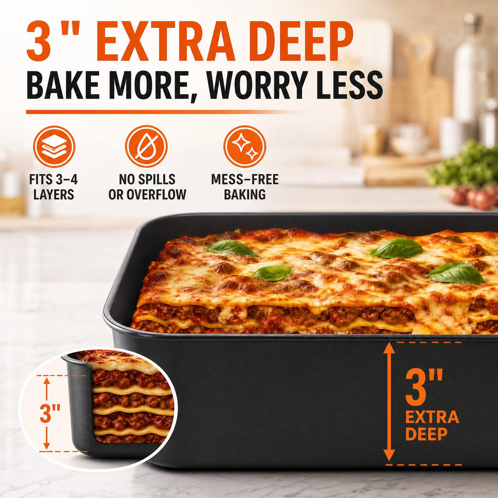 Lasagna Pan 3 Inch Deep, 16 x 11.5 Inch Large Baking Pan Casserole Dishes for Oven, Non-Stick Baking Dishes Roasting