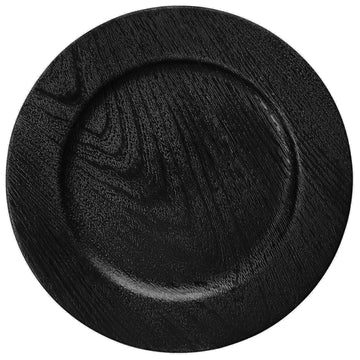 13" Black Faux Wood Charger Plates, Round Rustic Charger for Dinner Plates, Table Chargers Plate Bulk for Parties