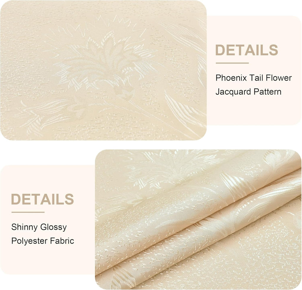 Shiny Oval Jacquard Tablecloth 60 x 102 Inch Beige Floral Countryside Leaves Damask Patterns Table C