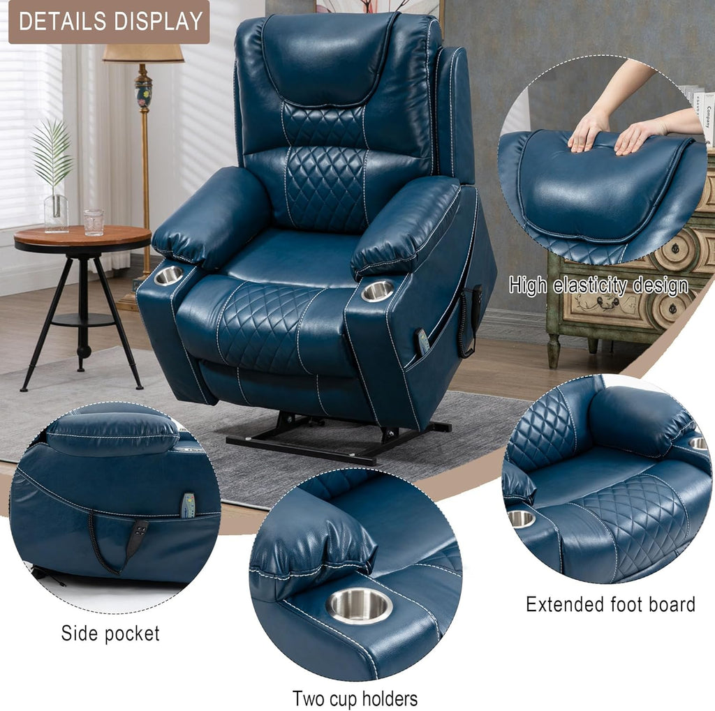 Large Power Lift Recliner Chair Sofa with Massage and Heat for Big and Tall Elderly,Infinite Positions,Dual Motor,Cup