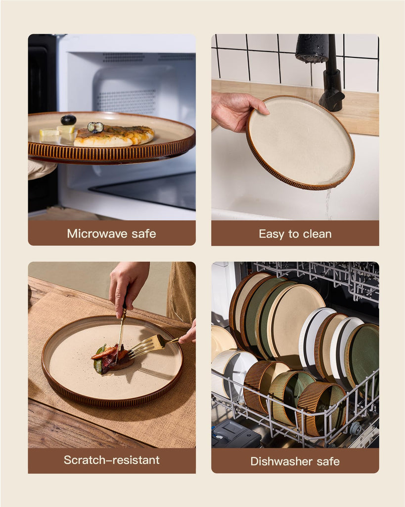 Dinnerware Set for 4, Reactive Glaze Plates and Bowls Sets
