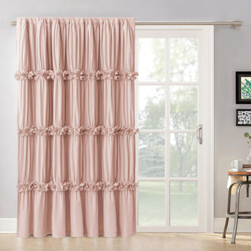 Room Divider Window Curtains, Boho Ruched Blackout Window Treatments with 3 Rows of Butterfly Flowers, Rustic Rod