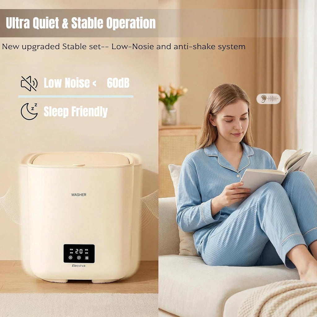 Automatic Portable Washing Machine, Mini Washer with Quiet and stable operation, Top Load, Compact for Dorms, Travel