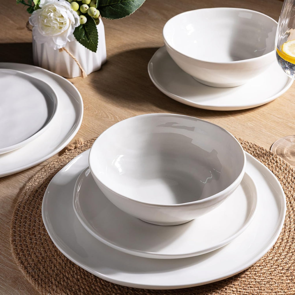 Ceramic Dinnerware Sets for 8,Porcelain Plates and Bowls Sets with Wavy Edge
