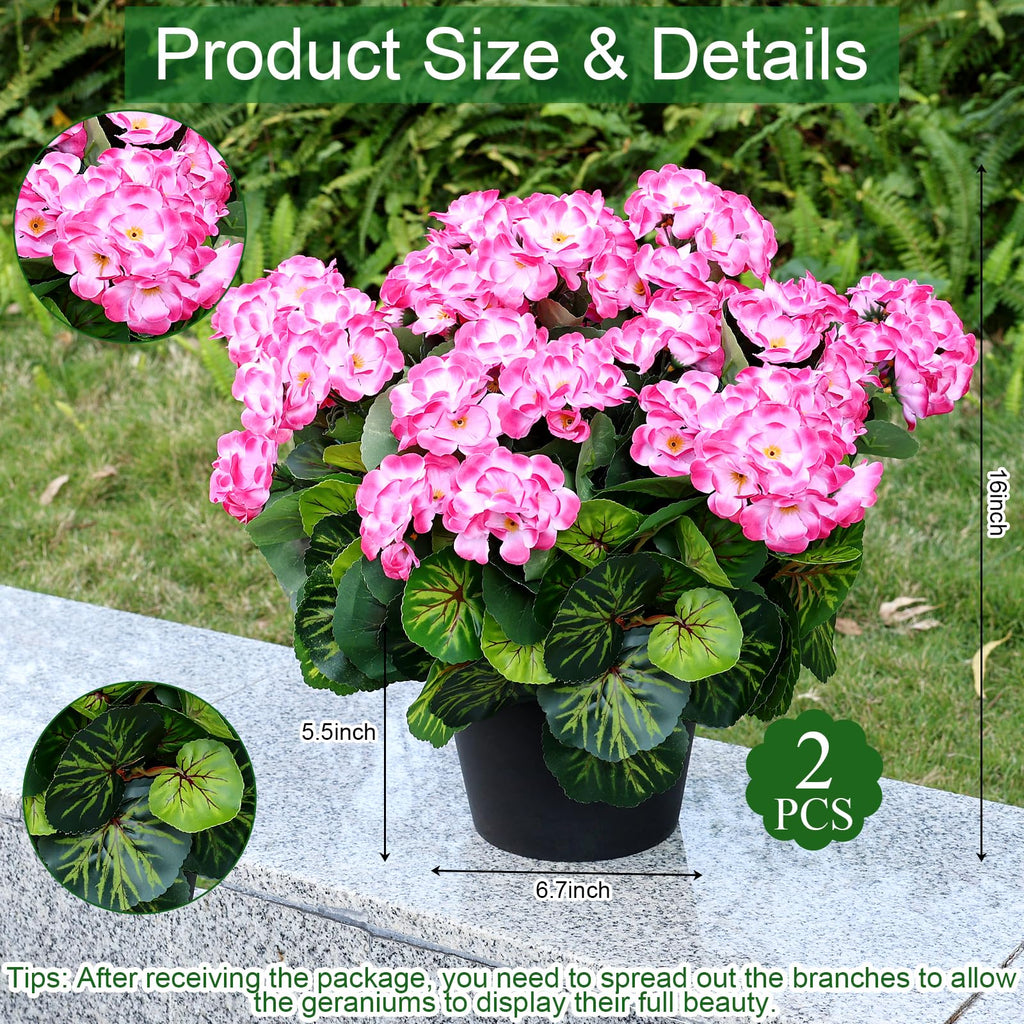 2 Pcs Pre-Potted Artificial Flowers for Outdoor - Pink