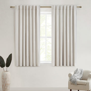 Black Out Curtains 54 Inch Long, Elegant Short Summer Curtains Thermal Insulated Linen Cafe Drapes for 52-56 Inch Bay