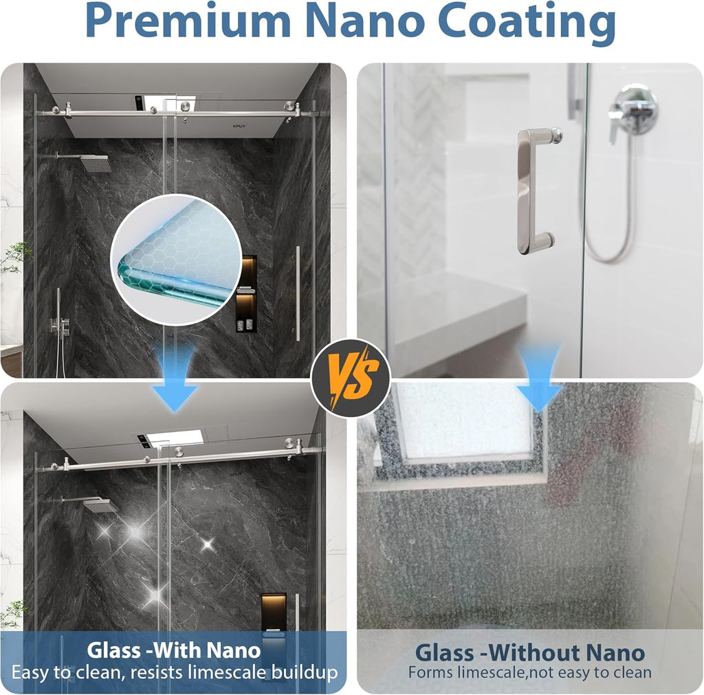 Frameless Shower Door, 55-60" W x 76" H Sliding Glass Shower Door