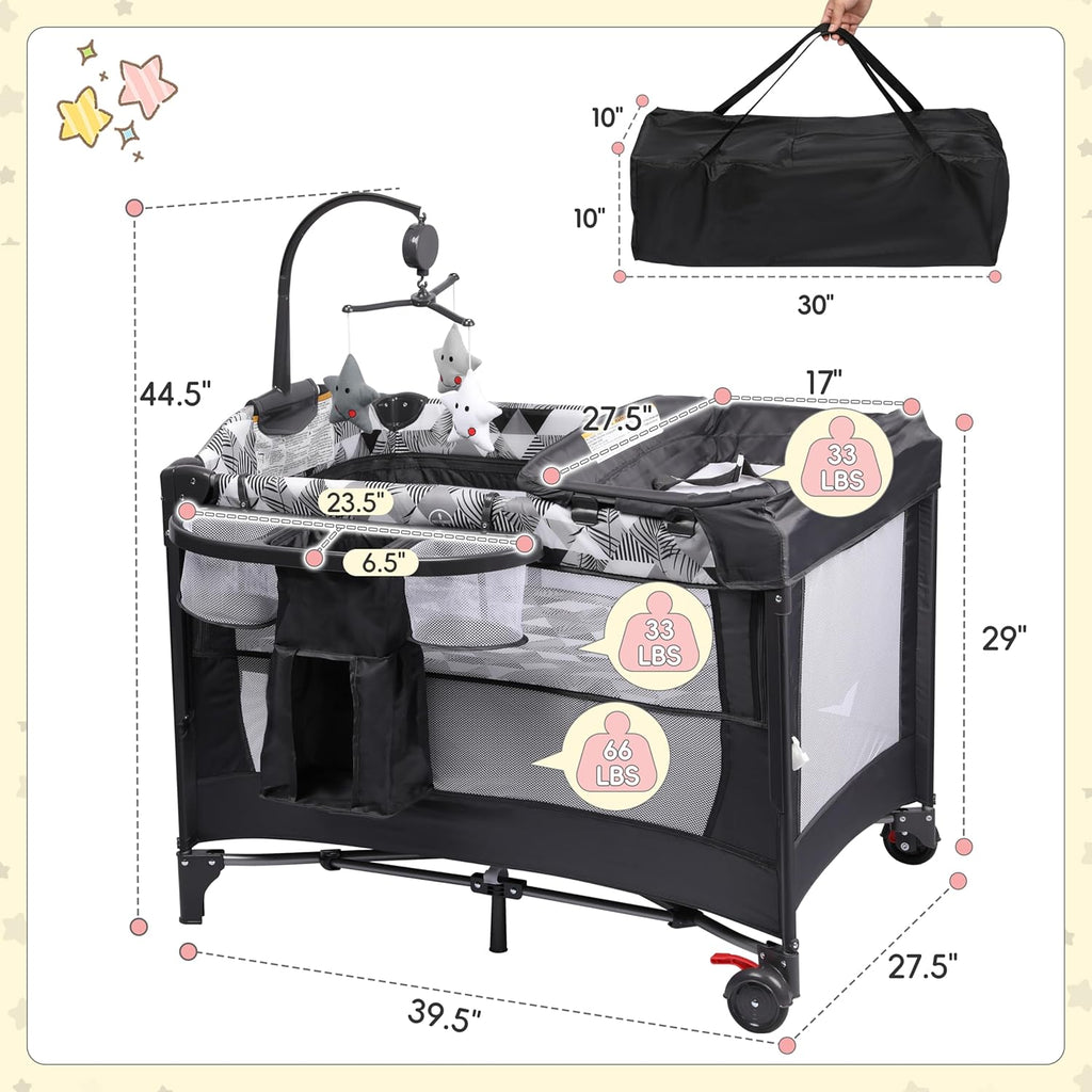 5-in-1 Baby Bassinet Bedside Sleeper, Portable Pack and Play with Changing Table, Baby Crib with Carry Bag, Cosleeper