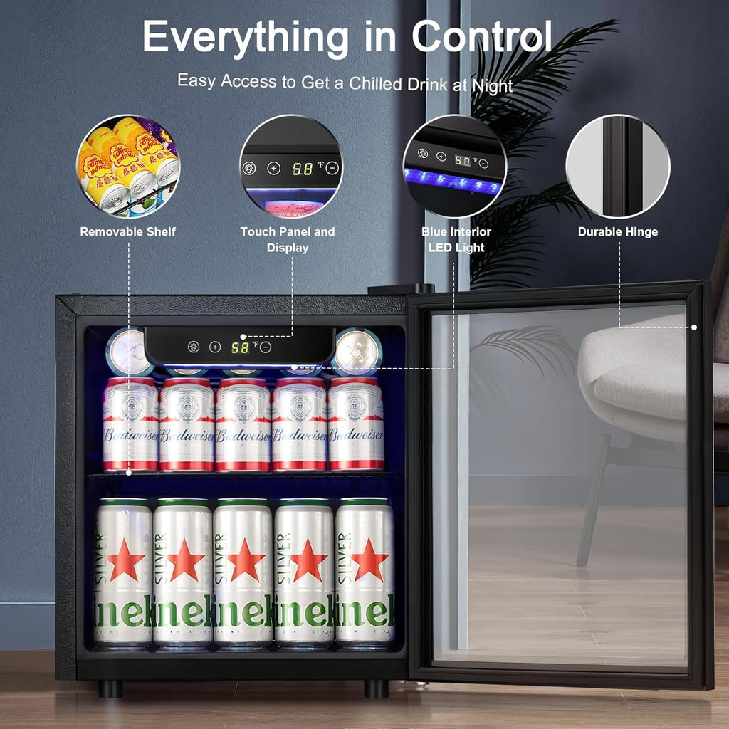 Mini Fridge Cooler - 12 Bottle 48 Can Beverage Refrigerator Glass Door for Drink