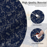 60x120 inch Jacquard Floral Tablecloth Navy Blue Flowers Line Art Pattern Rectangle Tablecloth Washa