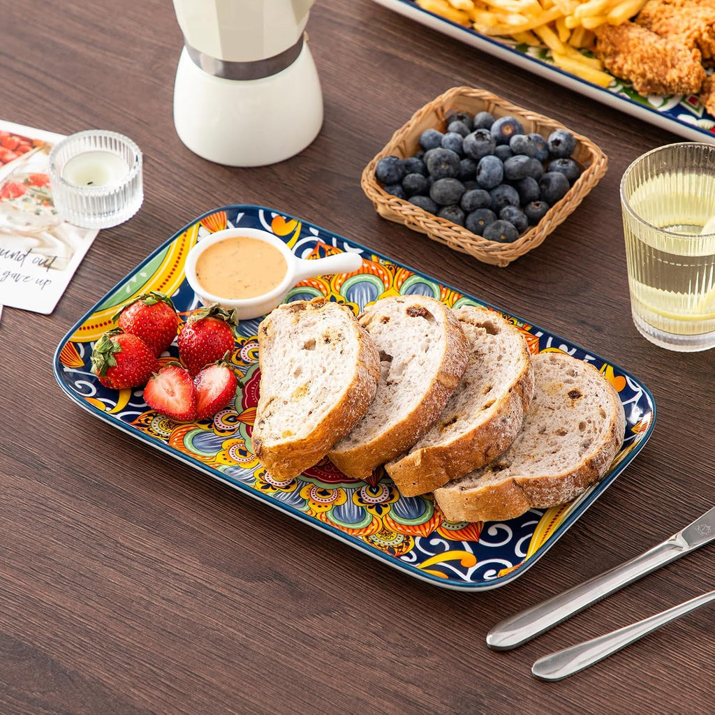 Serving Platters Set of 3, 16"/14"/12" In Rectangular Trays Boho | Ceramic Serving Dish for Entertaining Food