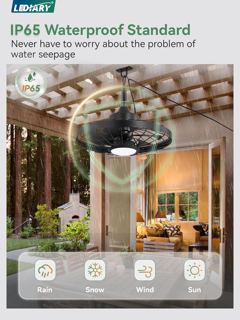 20" Outdoor Ceiling Fan with Lights,IP65 Waterproof Gazebo Hanging Fan with Remote Control Smart App