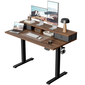 Electric Standing Desk with Drawers & Shelf, 48*24", Dark Walnut