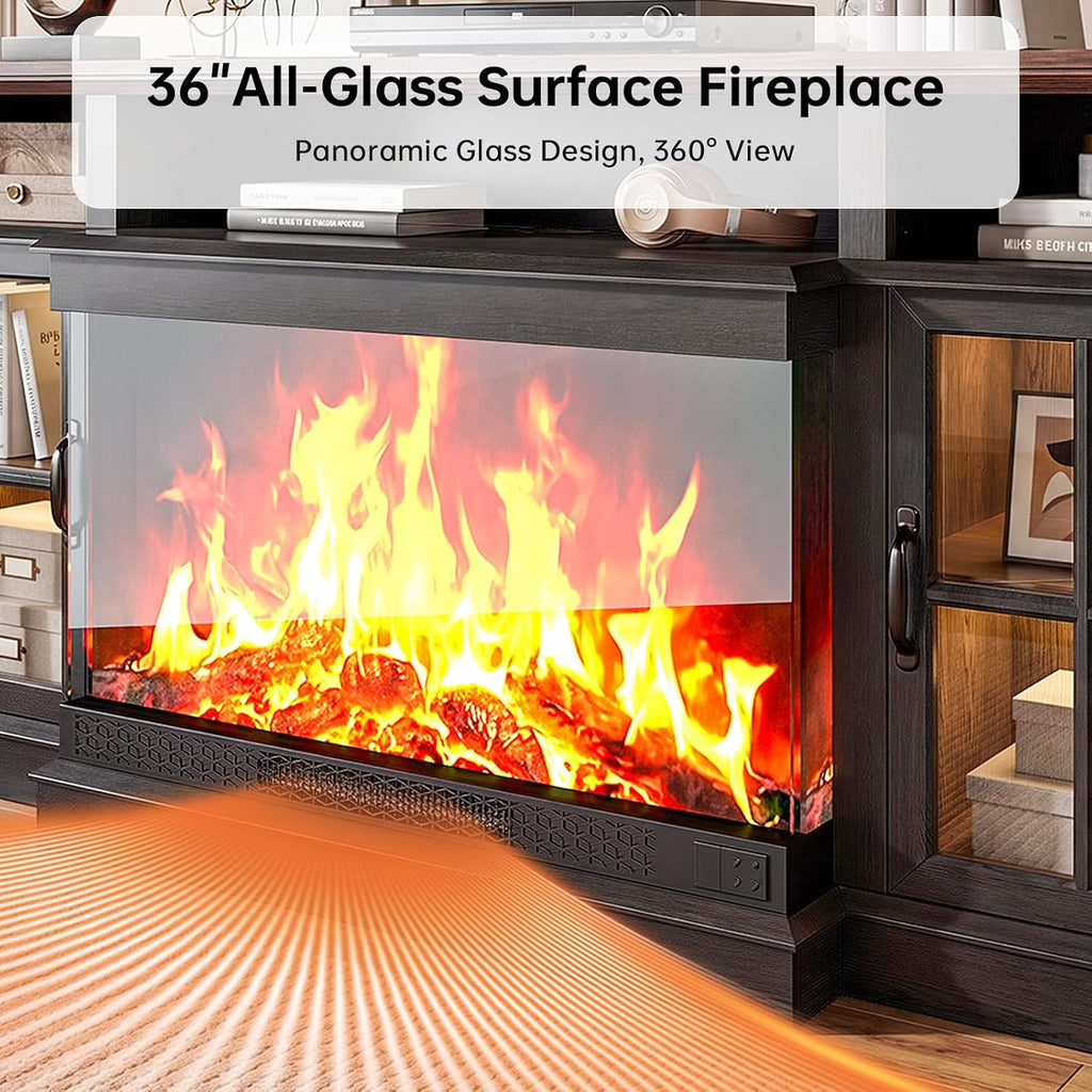 70" Fireplace TV Stand, 3 Sided Glass Modern Entertainment Center for TVs Up to 80", TV Console with Storage
