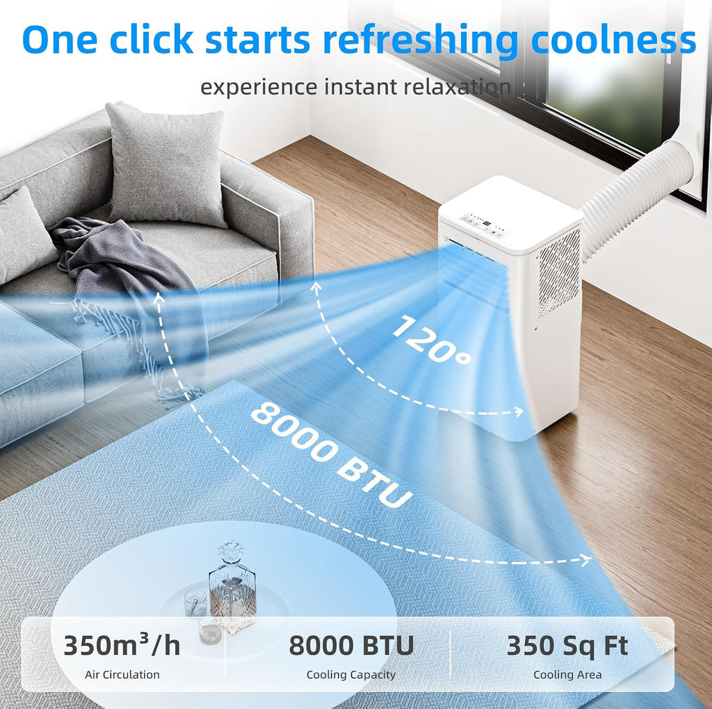 8000 BTU Portable Air Conditioner, 4-in-1 AC Unit with Cooling, Dehumidifier & Fan Modes, Sleep Mode