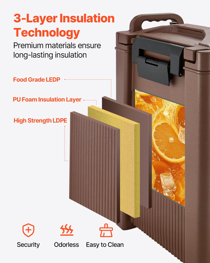 Insulated Beverage Dispenser, 5 Gal/19L Hot and Cold Beverage Server with Spigot & Handle, Food-Grade Thermal Drink