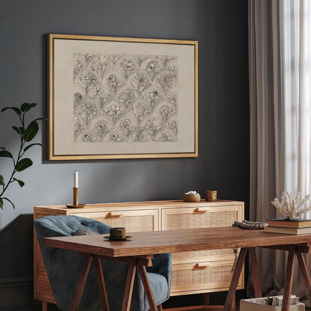 Framed Canvas Print Wall Art Set Vintage Floral Pattern Sketch Detailed Botanical Illustrations Modern Art