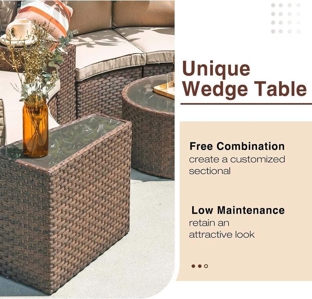 7-Piece Modular Outdoor Curved Sectional Patio Conversation Set | with Round Coffee Table, Side Tables, Waterproof