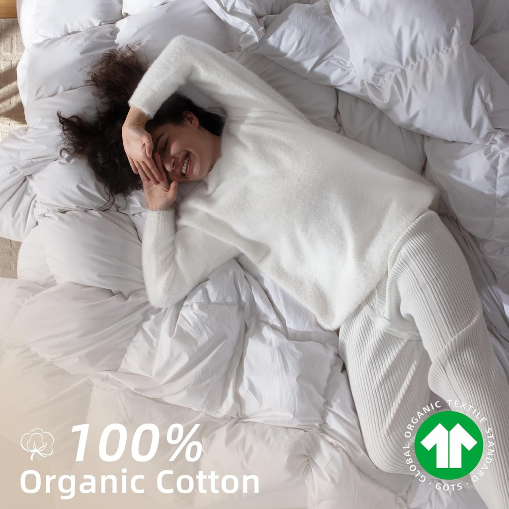 Feather Down Comforter Queen,Hotel Style Bedding Comforter,750+ Fill Power,1200TC,100% Organic Cotto