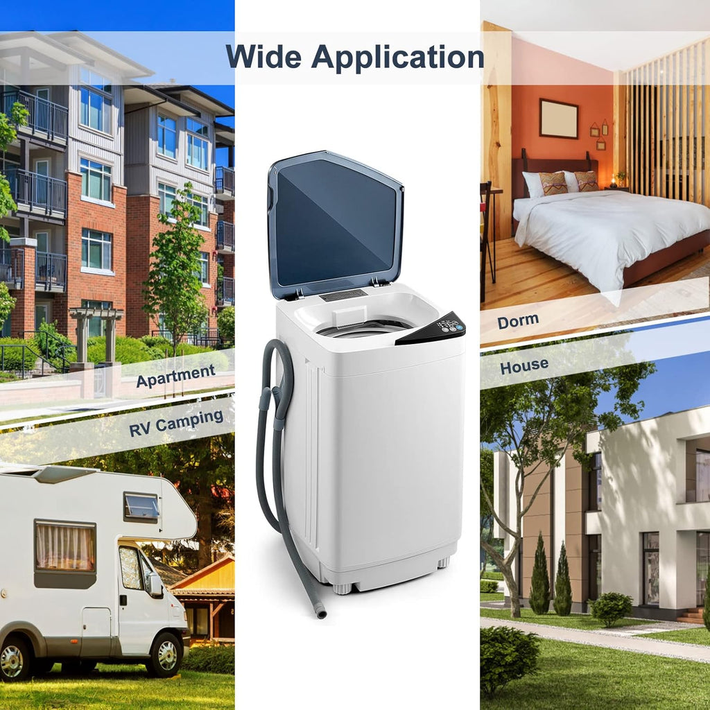 Portable Washing Machine, 7.7lbs Capacity Compact Laundry Washer and Spin Combo with 6 Programs, Built-in Barrel Light