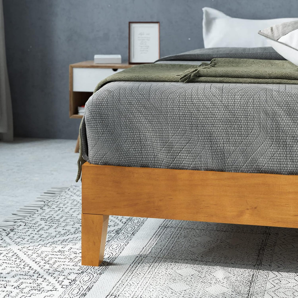 12 Inch Deluxe Wood Platform Bed / No Boxspring Needed / Wood Slat Support / Rustic Pine Finish, Queen (OLB-PWPBBO-12Q)