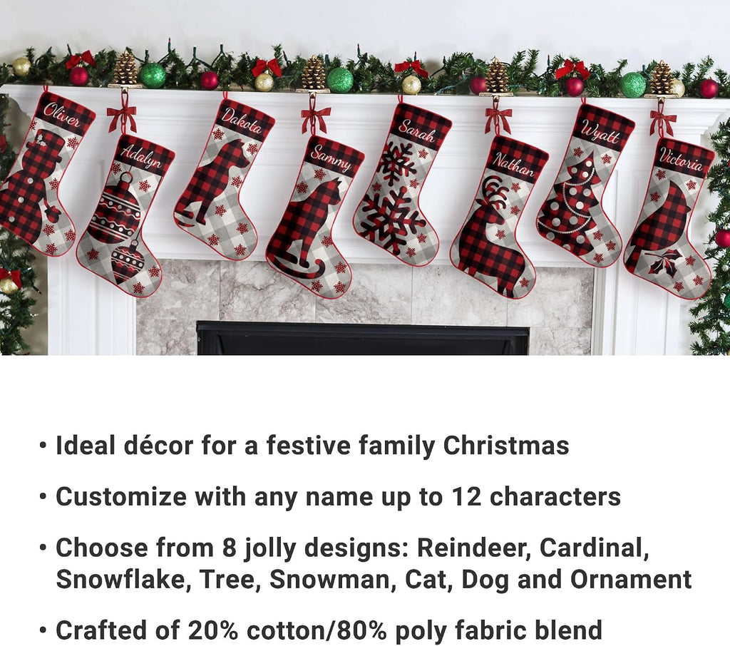 Personalized - Rustic Christmas Decor - Customize with Your Name - Stockings for Family - 19" L - Perfectly Plaid