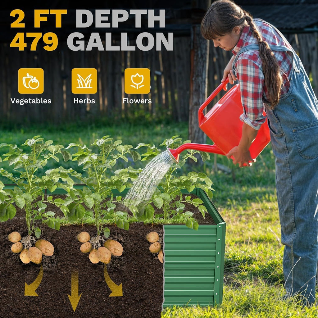 8 x 4 x 2 FT Raised Garden Bed Kit, Outdoor Galvanized Flower Bed with Safety Rubber and Gloves, Large Metal Planter