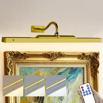 24 Inch Battery Powered Picture Light 6000mAh - Gold Wireless Wall Sconce with Remote & Timer for Photos, Paintings