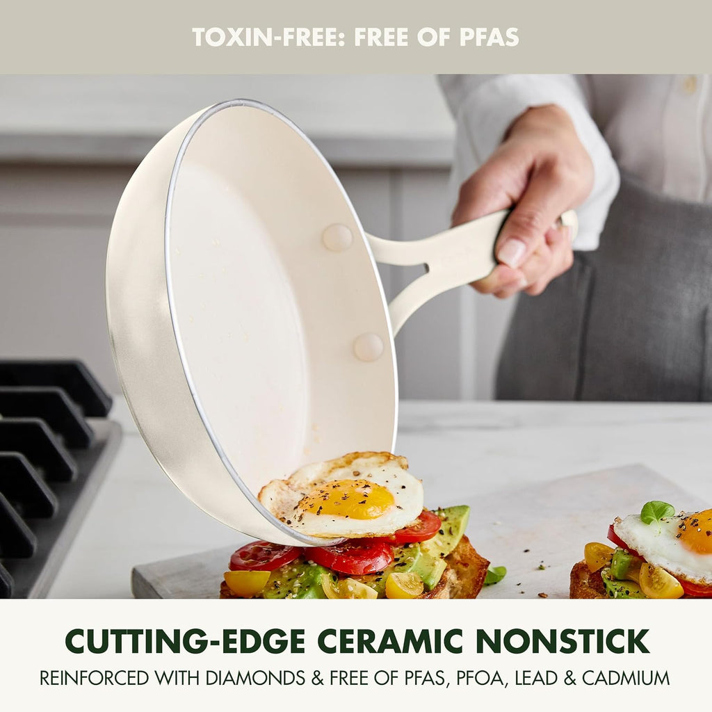 Nova 10-Piece Nonstick Cookware Set, PFAS-Free Ceramic Pots & Pans with Silicone Cooking Utensils, Durable Fast