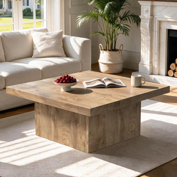 Square Coffee Table, Wooden Living Room Table, Center Table with a Large Tabletop, 35.4" x 35.4", for Small Spaces
