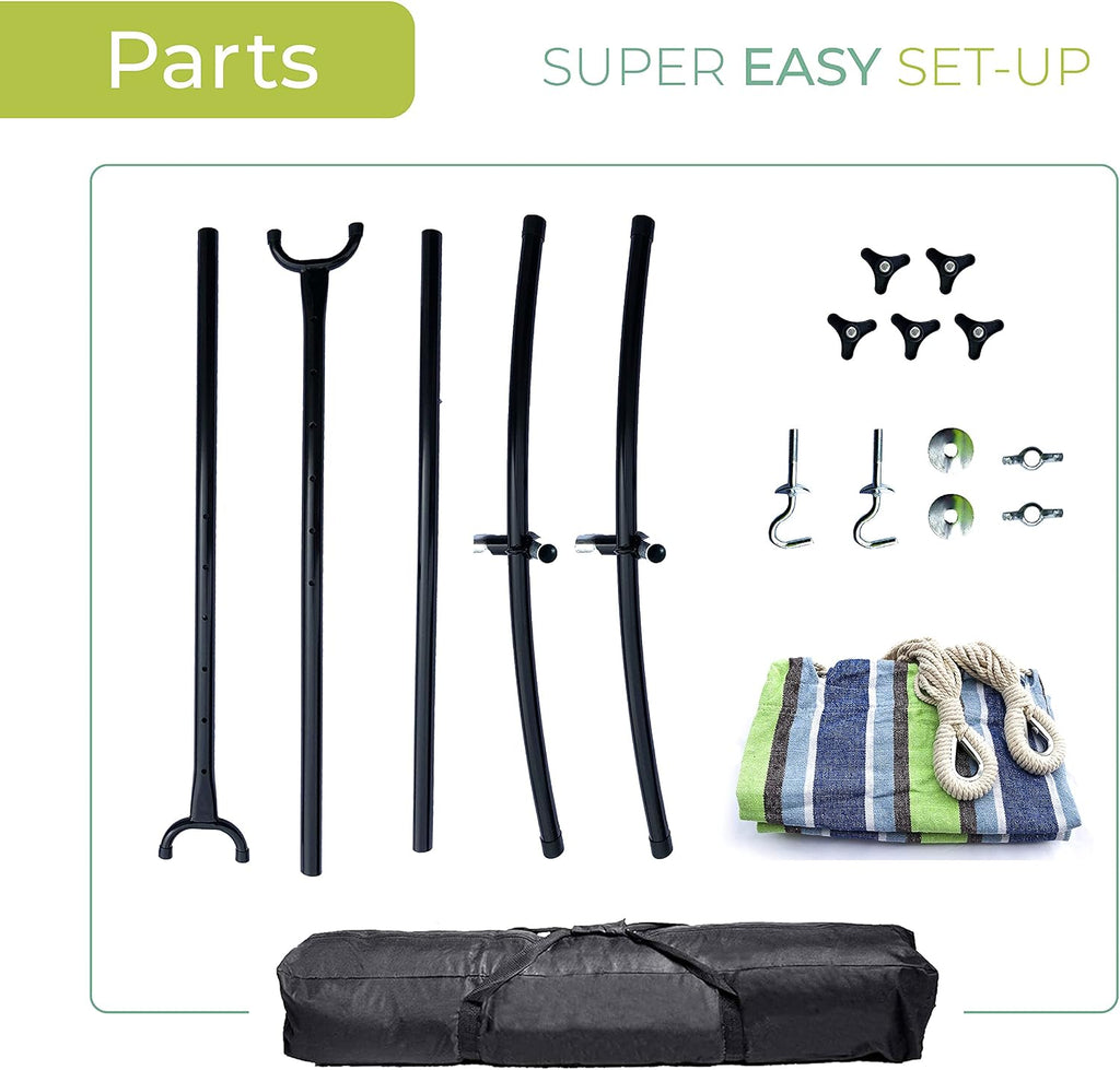 Expressions Double Camping Hammock with Steel Stand & Carrying Bag, Adjustable Height, Ultra Soft Cotton Blend, 550