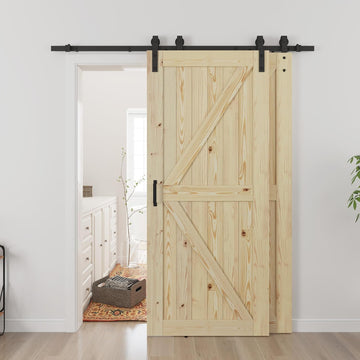 Double 36"x80" Bypass Barn Door with 6.6FT Track Hardware Kit Included, Unfinished Solid Wood, DIY S