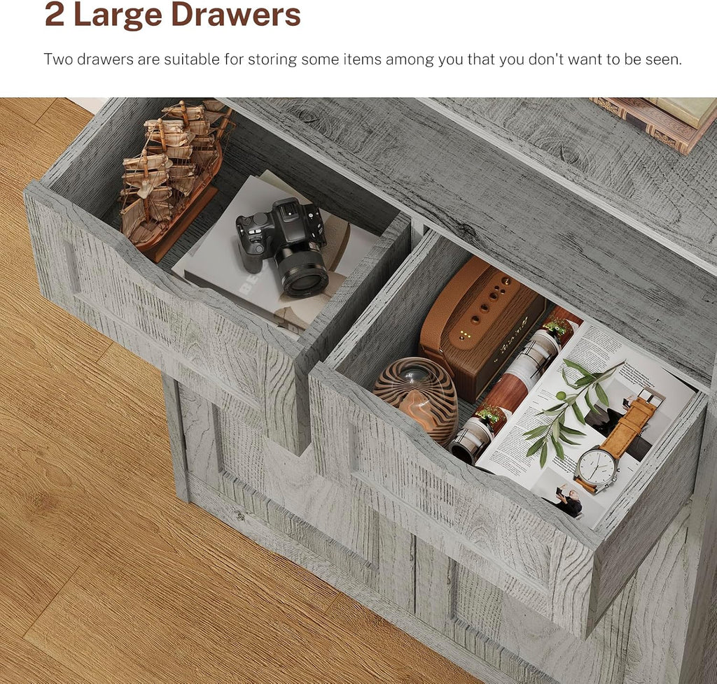 57.8" H Tall Storage Cabinet with 2 Drawers & 2 Adjustable Shelves, Bathroom Storage Cabinet with 4 Doors, Floor
