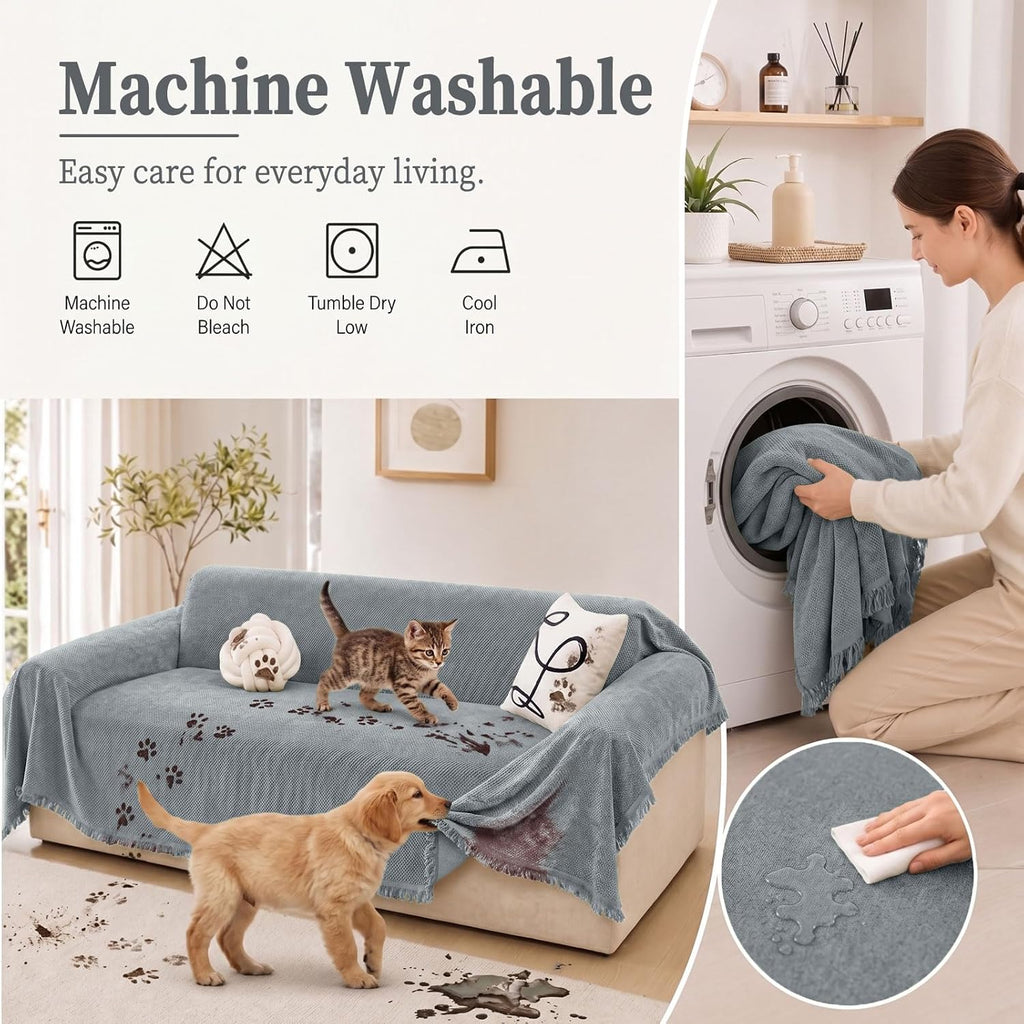 Couch Cover for Dogs, Boho Sofa Covers for 3 Cushion Couch Washable, Chenille Sofa Slipcover for Pets, Soft Loveseat